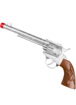 Engraved Cowboy Silver Six Shooter Gun - 30cm