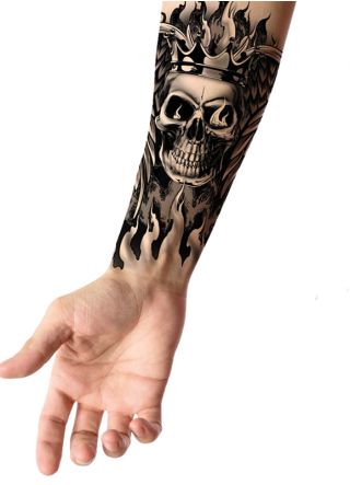 Flaming Skull King – Tattoo Transfer – 26cm x 13cm 