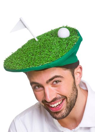 Funny Golf Hat - Grass Golf Ball & Flag
