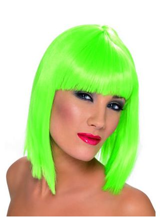 Long Bob Wig with Fringe - Neon Green
