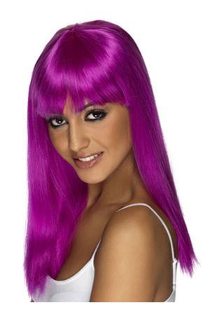 Long Neon Purple Wig with Fringe