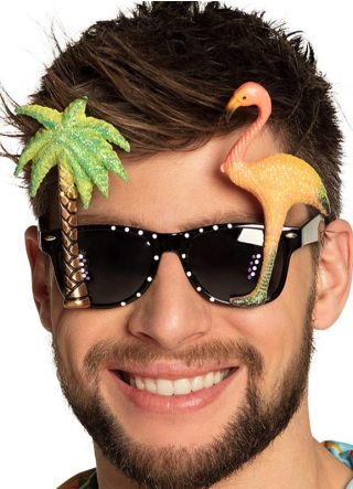 Glitter Palm Tree & Flamingo Tropical Sun Glasses