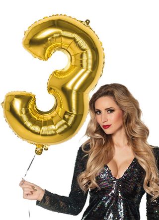 Gold Foil Balloon Number 3 – Helium or Air-fill – 86cm