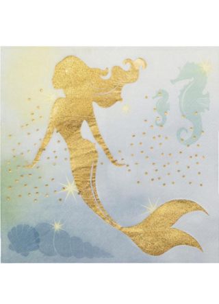 Gold Mermaid Silhouette Paper Napkins 16cm – 12pk