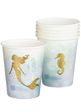 Gold Mermaid Silhouette Paper Cups 25cl – 6pk