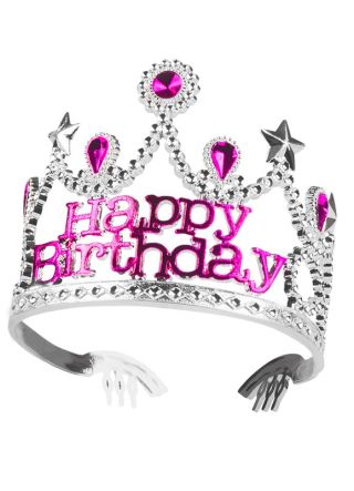 Happy Birthday Tiara Silver / Pink