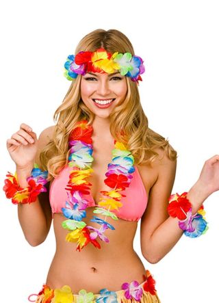 Hawaiian Aloha Multi Colour 4 Piece Lei Set