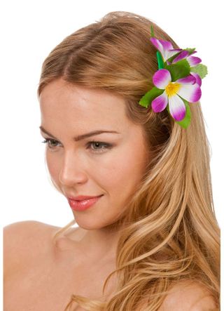 Hawaiian Flower Hair Clip - Purple and White