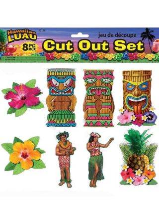 Hawaiian Luau Cut Outs – 8 pieces - 13cm Tall