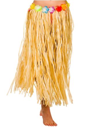 Hawaiian Long Plain Grass Skirt with Flowers - will fit up to waist size 40" or 102cm