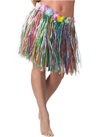 Hawaiian Short Multi Grass Skirt With Flowers - will fit up to waist size 40" or 102cm