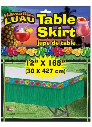 Hawaiian Luau - Green Plastic Table-Skirt 14ft