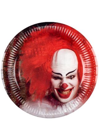 Horror Klown with Red Balloon Paper Plates 22.5cm – 6pk