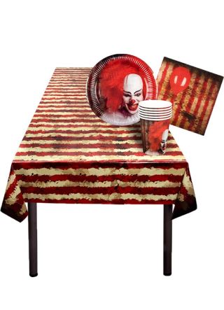 Horror Klown with Red Balloon Tableware Kit 