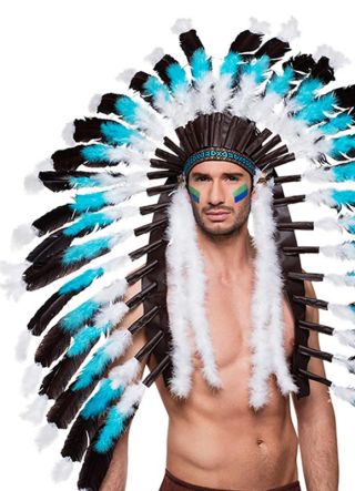 Indian Snow Wolf Headdress with Feather Tails   