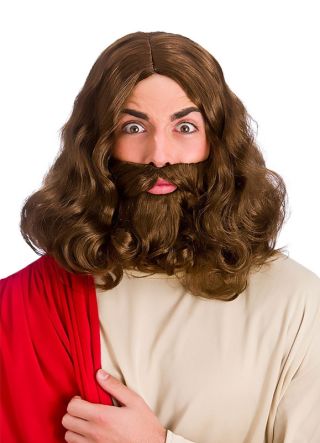 Jesus / Hippie - Brown Shoulder Length Wig and Beard