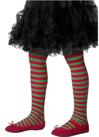 Kids Striped Elf Tights - Red & Green - Age 6-9