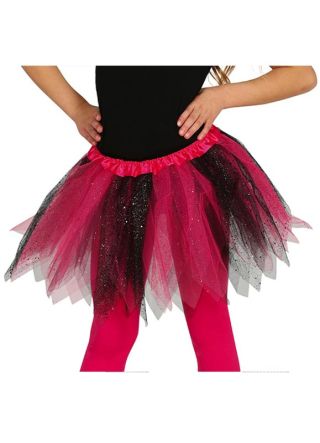 Childs Pink and Black Glitter Tutu – Age 4-10 - Waist 20"-28"