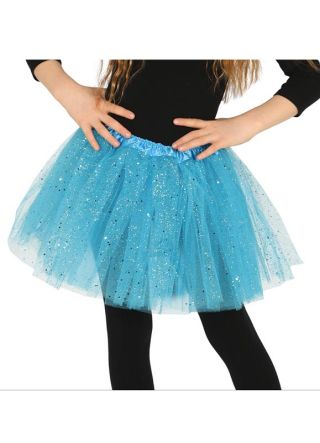 Childs Turquoise Blue Glitter Tutu - Age 4-10 - Waist 20"-28"