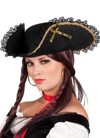Glamorous Ladies Black and Gold Pirate Hat – Bicorn  