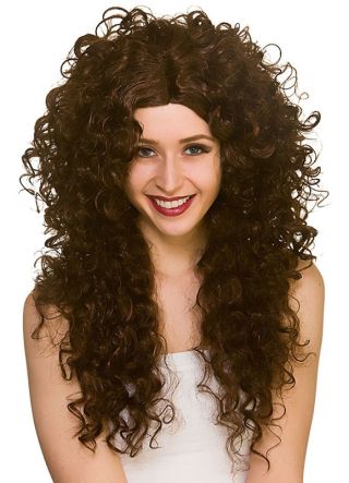 80s Long Curly Brown Perm Wig