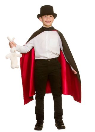 Classic Black Satin Magician's Cape with Red Lining - Kids