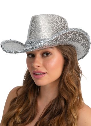 Mirror Ball Silver Sequin Cowboy Hat