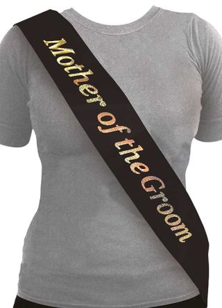 Mother of the Groom Hen Sash - Black/Holographic