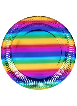 Rainbow Metallic Paper Plates 23cm - 6pk     