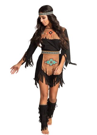 Native American Indian - Ladies Dress - Black Fringe