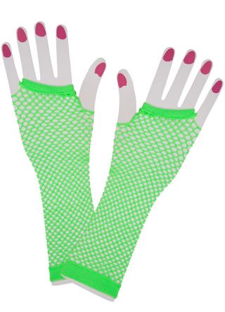80s Long Neon Green Fishnet Gloves
