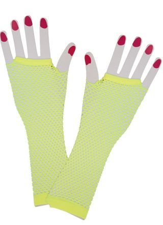80s Long Neon Yellow Fishnet Gloves