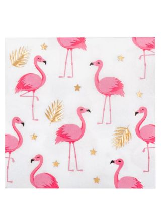 Pink Flamingo Gold Leaf Paper Napkins 16.5cm – 12pk