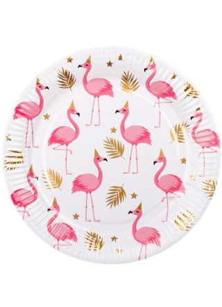 Pink Flamingo Gold Leaf Paper Plates 23.5cm – 6pk 
