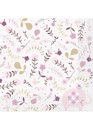Pink Floral Elephant Paper Napkins 16cm – 16pk