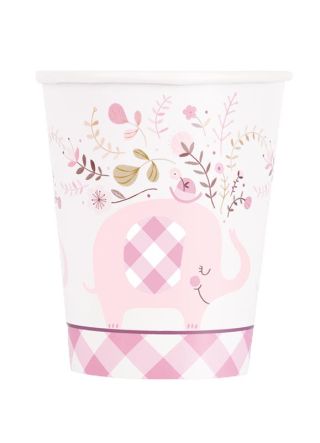 Pink Floral Elephant Paper Cups 25cl – 8pk