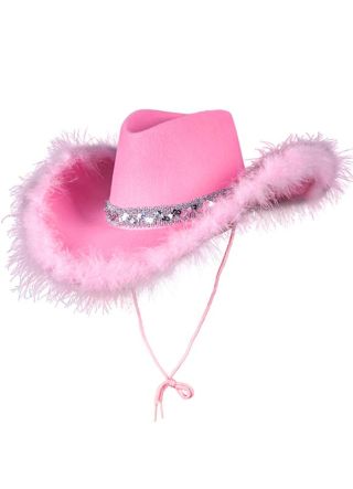 Pink Fluffy Marabou Trim Cowboy Hat