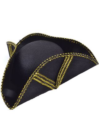Pirate Tricorn Black Hat with Gold Detailing 