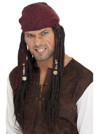 Brown Pirate Wig & Headscarf