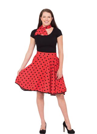 1950s Rock and Roll Polkadot Skirt (Red)