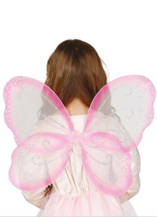 Pink Glitter Net Butterfly Fairy Wings 46 x 40cm