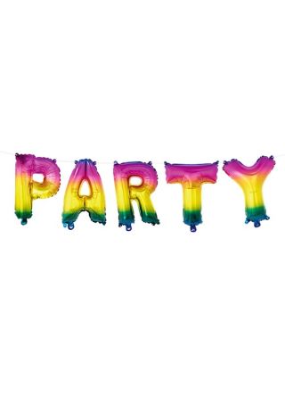 Rainbow Foil ‘PARTY’ Balloon Banner - Helium or Air-fill - 3m