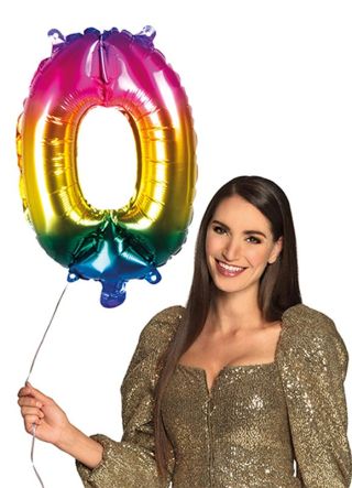 Rainbow Foil Balloon Number 0 – Air-fill – 66cm