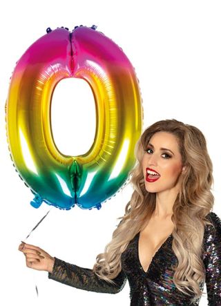 Rainbow Foil Balloon Number 0 – Helium or Air-fill – 86cm