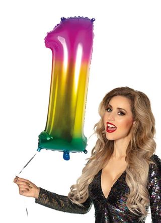 Rainbow Foil Balloon Number 1 – Helium or Air-fill – 86cm 