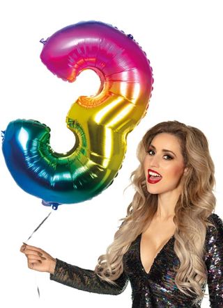 Rainbow Foil Balloon Number 3 – Helium or Air-fill – 86cm