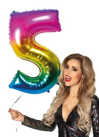 Rainbow Foil Balloon Number 5 – Helium or Air-fill – 86cm