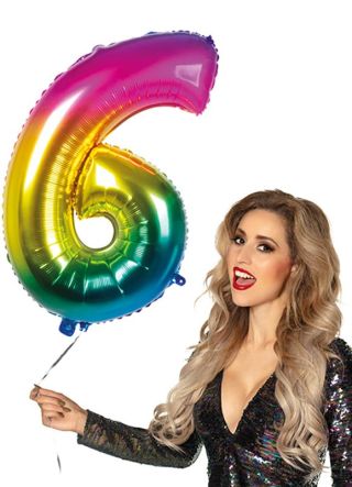 Rainbow Foil Balloon Number 6 – Helium or Air-fill – 86cm