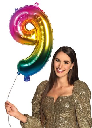 Rainbow Foil Balloon Number 9 – Helium or Air-fill – 66cm