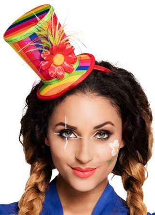 Rainbow Mini Clown Top Hat on Headband	